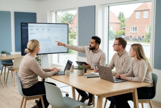 Dansk webbureau i ågerup arbejder med digitale løsninger ved en computer i et moderne kontor