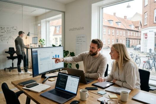 Skandinavisk webteam arbejder med digitale løsninger på kontor i Aarhus