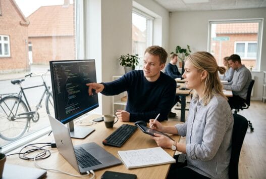 Skandinavisk webbureau i adsboel med team, der arbejder med digital strategi og dashboards