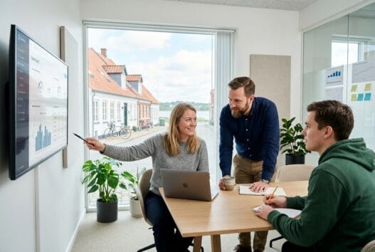 Team på moderne kontor arbejder med webdesign og SEO for et webbureau i Alken