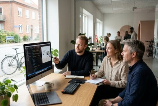 Dansk team arbejder med webdesign og digitale dashboards i arden