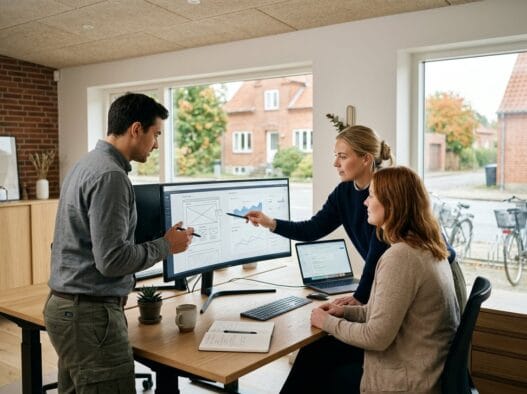 Skandinavisk webbureau i Astrup (7870) med team, der arbejder med digitalt design og data på kontoret