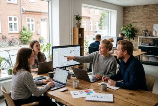 Moderne webbureau i bårse med dansk team, der arbejder med design, SEO og digitale løsninger