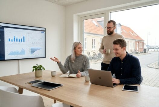 Skandinavisk webbureau i Bagenkop med team, der arbejder ved computer med digitale løsninger