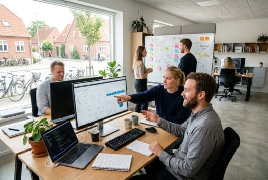 Moderne webbureau i Bellinge med danske medarbejdere, der arbejder med digitale ydelser ved computere