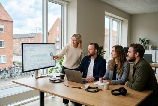 Skandinavisk webteam arbejder med digital strategi på kontor i Billund