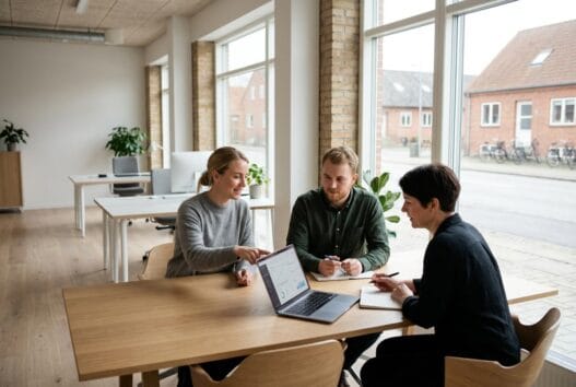 Skandinavisk team arbejder med webdesign og SEO på kontor i Bredal