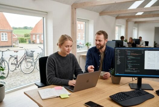 Dansk webbureau-team arbejder ved computere med dashboards i bregninge (4892)