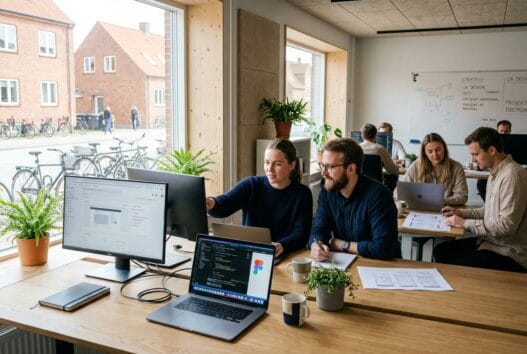 Skandinavisk team arbejder med webdesign og SEO på kontor i Bremdal