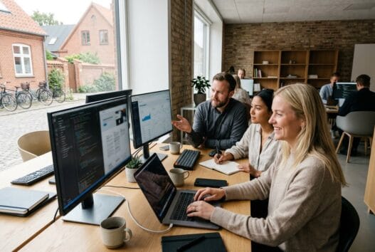 Moderne kontor med danske medarbejdere, der arbejder med webdesign og SEO i Brenderup