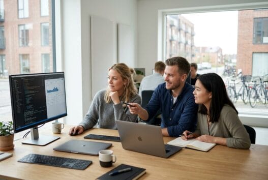Skandinavisk webbureau i Bryndum med team, der arbejder med digitale løsninger og data på kontoret