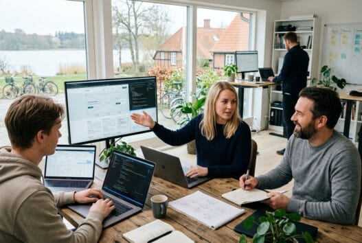 Skandinavisk webteam arbejder med digitale løsninger på kontor i buresø
