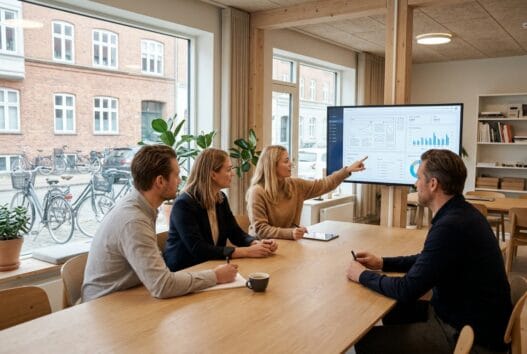 Moderne webbureau i Fangel med skandinaviske medarbejdere, der arbejder med digitale løsninger