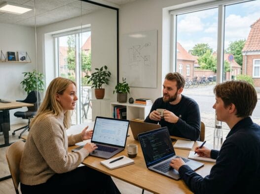 Dansk webbureau i farre (7323) arbejder ved computer med digital strategi og design