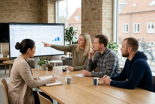 Moderne kontor med danske medarbejdere, der arbejder med webdesign og SEO i Faxe