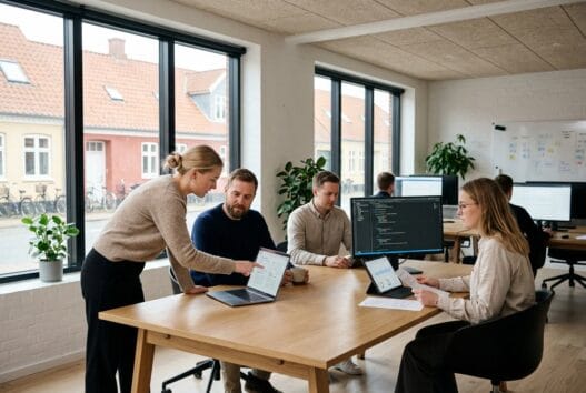 Dansk webbureau i Feldballe med team, der arbejder med design, kode og digitale dashboards