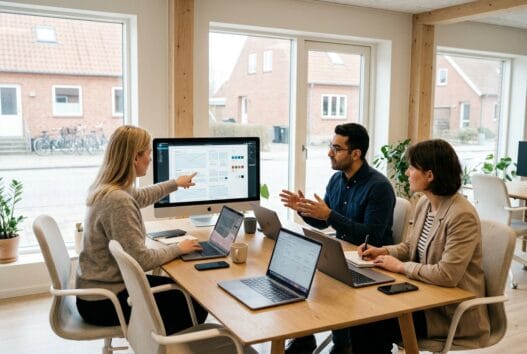 Skandinavisk webbureau i Ferslev (4050) med team, der arbejder ved computere i et moderne kontor