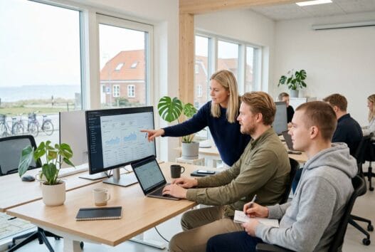 Dansk webbureau arbejder med digitale løsninger i Fjellerup Strand i et moderne, lyst kontormiljø