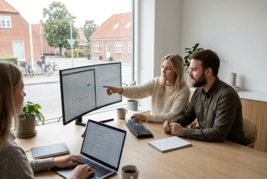 Moderne webbureau i Fjelsted med dansk team, der arbejder med design, kode og digitale dashboards
