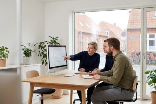 Moderne webbureau i Flakkebjerg med team ved computer og digitale dashboards