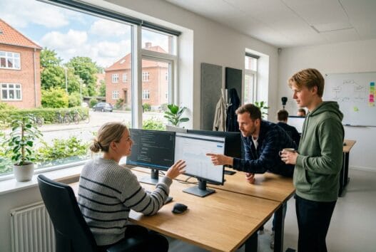 Skandinavisk team arbejder med webdesign og digitale løsninger på kontor i fraugde