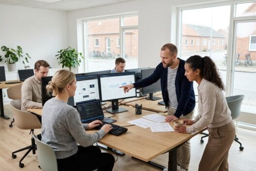 Skandinavisk webteam arbejder med digitale løsninger på kontor i gærum