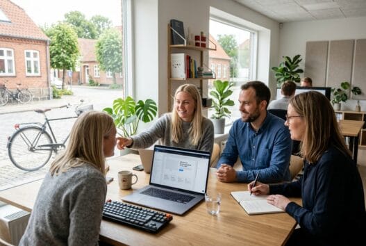 Moderne webbureau i Gammel Toelløse med team ved computer og digitale dashboards