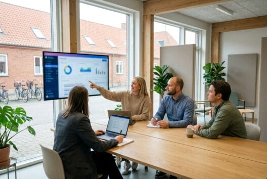Skandinavisk team arbejder med webdesign og SEO på kontor i gimming