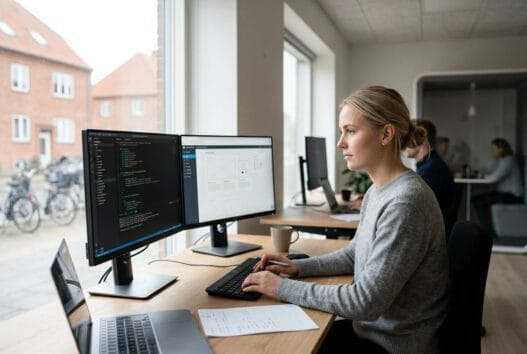 Skandinavisk webteam arbejder med digitale løsninger på kontor i gjesing