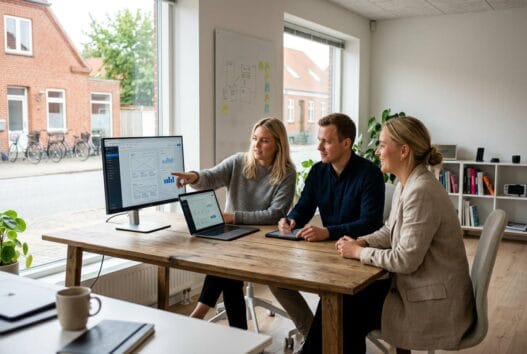 Moderne kontor med dansk team, der arbejder med webdesign og SEO i gredstedbro