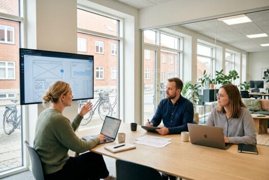 Skandinavisk team arbejder med webdesign og SEO på kontor i Grindsted