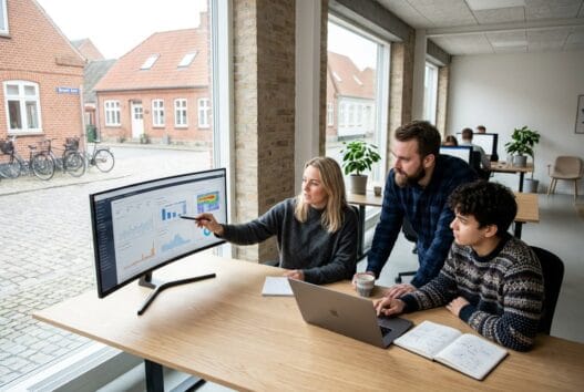 Skandinavisk webbureau i Gudum med team, der arbejder med design, kode og digitale dashboards