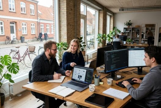 Skandinavisk team arbejder med webdesign og SEO på kontor i Guldborg