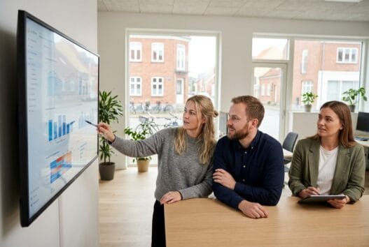 Moderne webbureau i Haderslev med dansk team, der arbejder med digitale løsninger ved computere