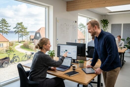 Dansk webbureau arbejder ved computer i hasselø plantage med fokus på webdesign og SEO