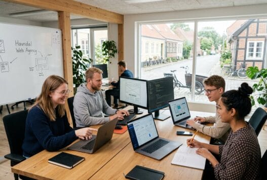 Skandinavisk webteam arbejder med digitale løsninger på kontor i Havndal