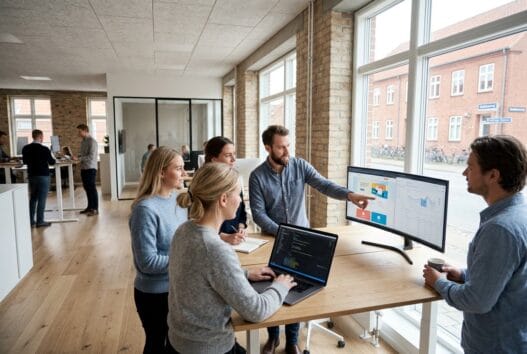 Skandinavisk webteam arbejder med digitale løsninger på kontor i Helsinge
