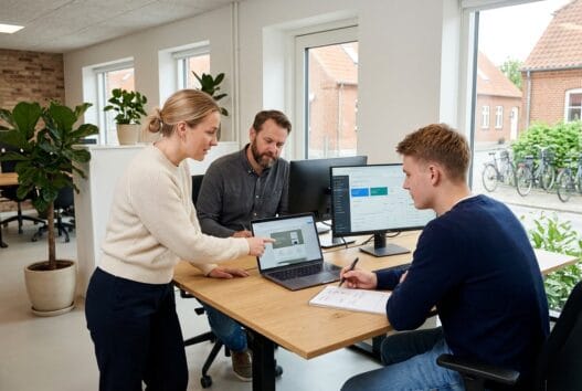 Moderne webbureau i herslev (4000) med dansk team, der arbejder ved computer med digitale løsninger