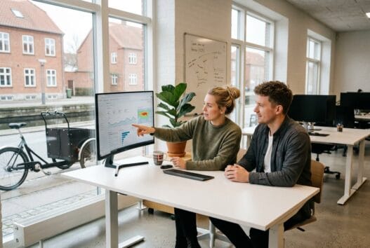 Moderne webbureau i Herslev (4270) med dansk team ved computere og digitale skærme