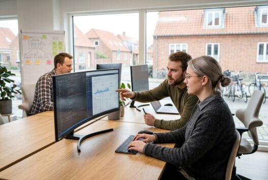 Dansk webbureau i højby (4573) med team, der arbejder med digital strategi ved computer