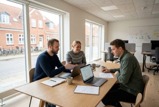 Moderne webbureau med dansk team ved computer i hørby (9500)
