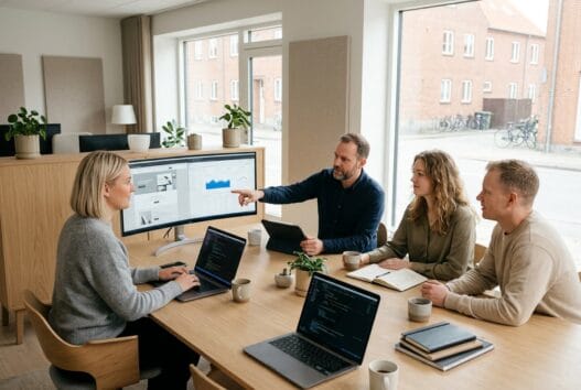 Webbureau-team arbejder med design og digitale løsninger i hørve