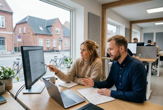 Dansk webbureau i Holbæk med team, der arbejder med digitale løsninger og analyser på moderne kontor