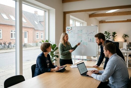 Skandinavisk webbureau i Holbøl med team ved computer og digitale skærme