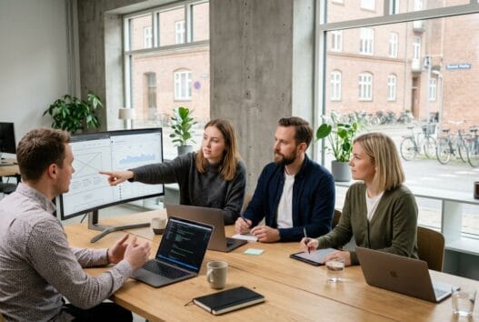 Realistisk dansk webbureau i hosby med team, der arbejder med design, SEO og digital udvikling