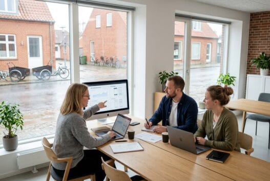 Team af webfolk arbejder med digitale løsninger på et moderne kontor i Jægerspris
