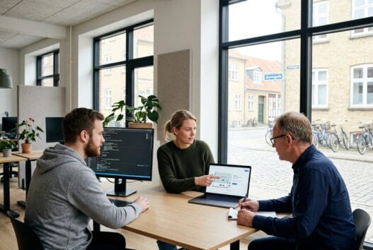 Skandinavisk team arbejder med webdesign og SEO på kontor i javngyde