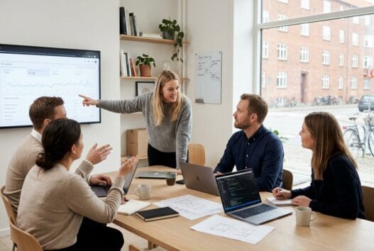 Dansk webbureau i jegerup arbejder med digitale løsninger ved computer i moderne kontor