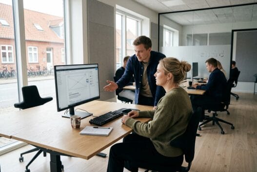Moderne kontor med dansk webbureau-team, der arbejder med webdesign og SEO i jejsing