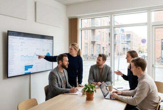 Dansk webbureau i Jyderup arbejder med digital strategi foran skærme